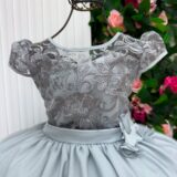 Vestido Longo Infantil Carol Mini Miss Prata Renda e Tule