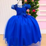 Vestido Longo Infantil Carol Mini Miss Azul Royal Renda