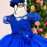 Vestido Longo Infantil Carol Mini Miss Azul Royal Renda