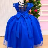 Vestido Longo Infantil Carol Mini Miss Azul Royal Renda