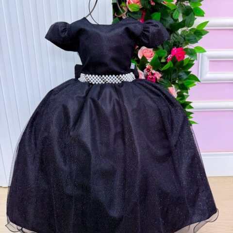 Vestido Longo Infantil Heloísa Marie Preto Tule Glitter