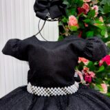 Vestido Longo Infantil Heloísa Marie Preto Tule Glitter
