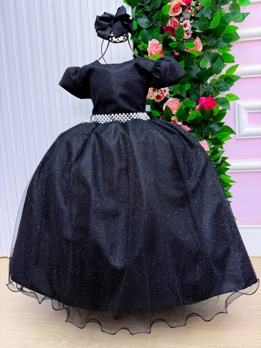 Vestido Longo Infantil Heloísa Marie Preto Tule Glitter