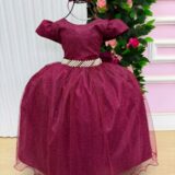 Vestido Longo Infantil Heloísa Marie Marsala Tule Glitter