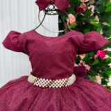 Vestido Longo Infantil Heloísa Marie Marsala Tule Glitter