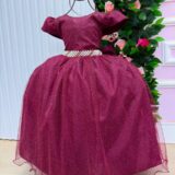 Vestido Longo Infantil Heloísa Marie Marsala Tule Glitter