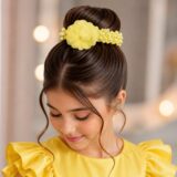 Porta Coque Infantil Belli Flor com Pérolas Amarelo Claro