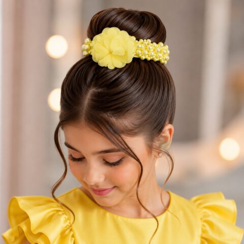 Porta Coque Infantil Belli Flor com Pérolas Amarelo Claro