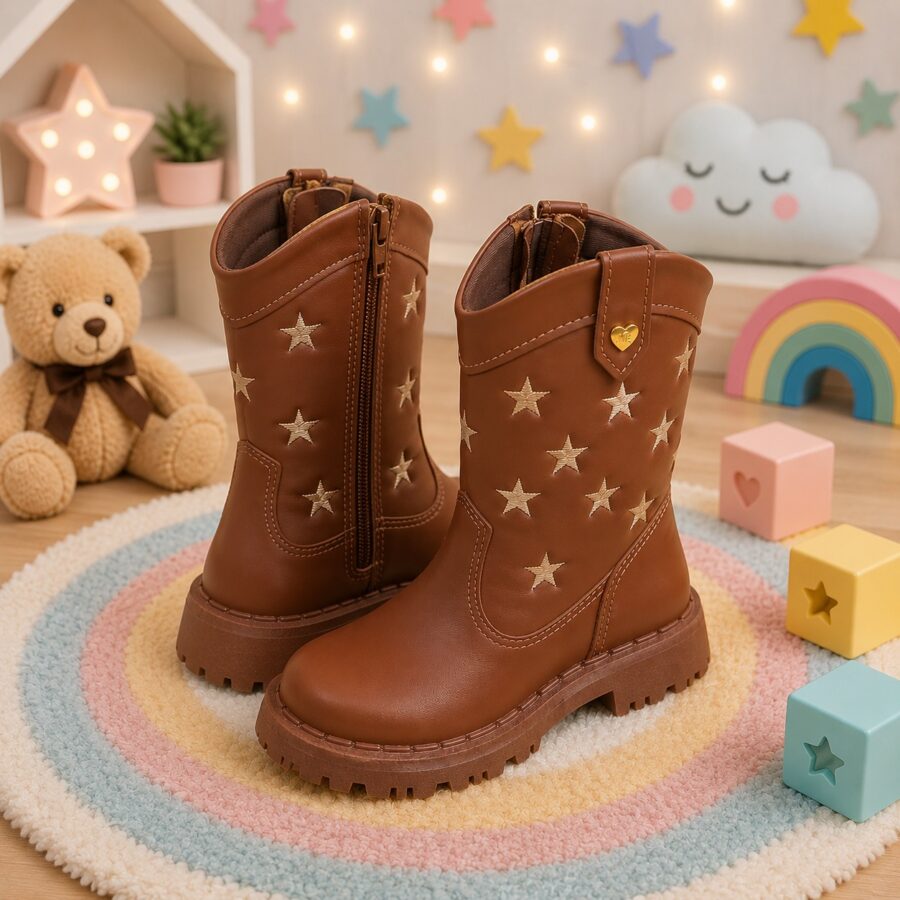 Bota Infantil Nilqi Manu Marrom Caramelo com Estrelas