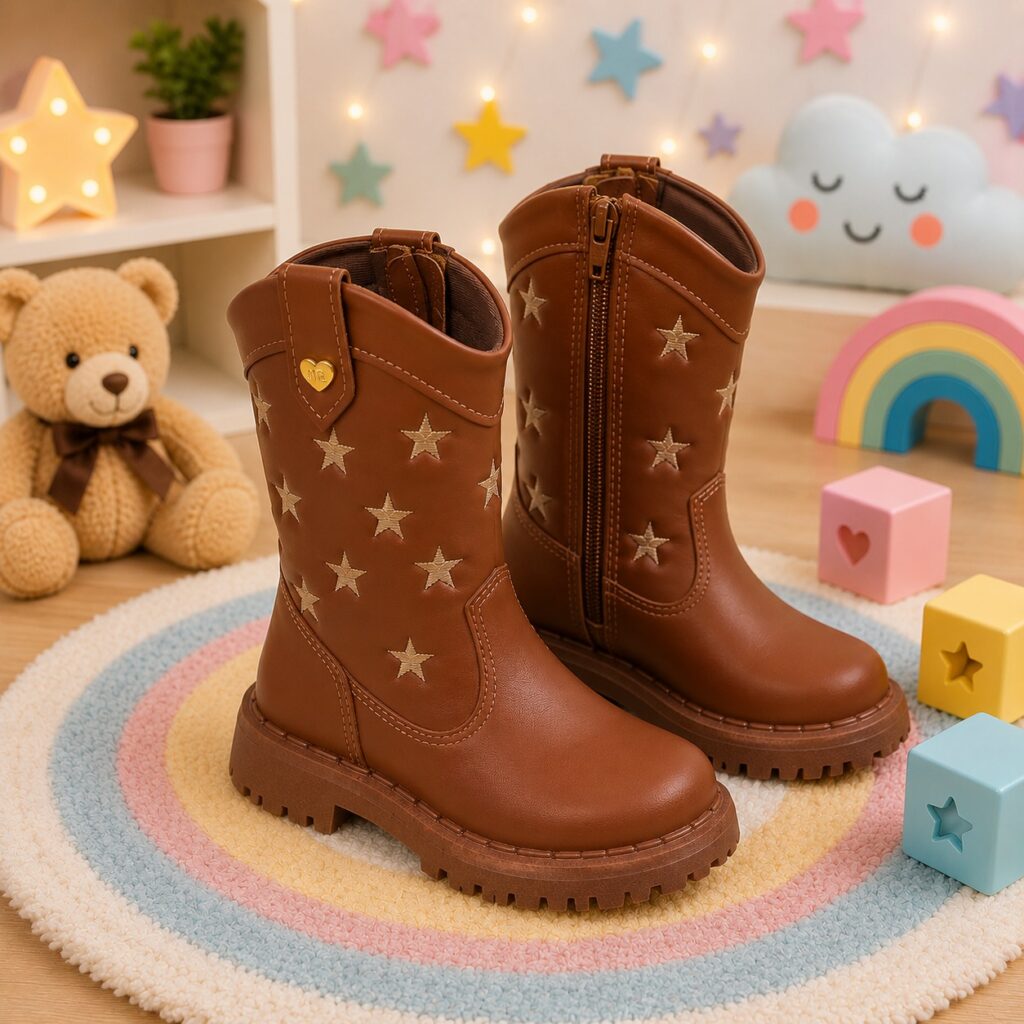 Bota Infantil Nilqi Manu Marrom Caramelo com Estrelas