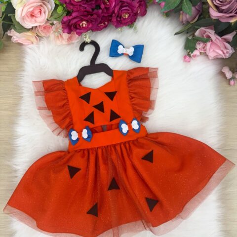 Romper Vestido Infantil Belli Pequena Pedrita Laranja