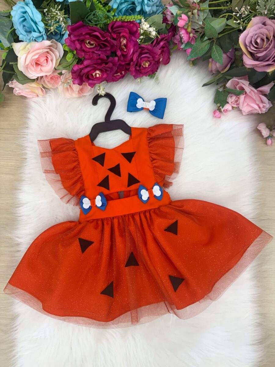 Romper Vestido Infantil Belli Pequena Pedrita Laranja