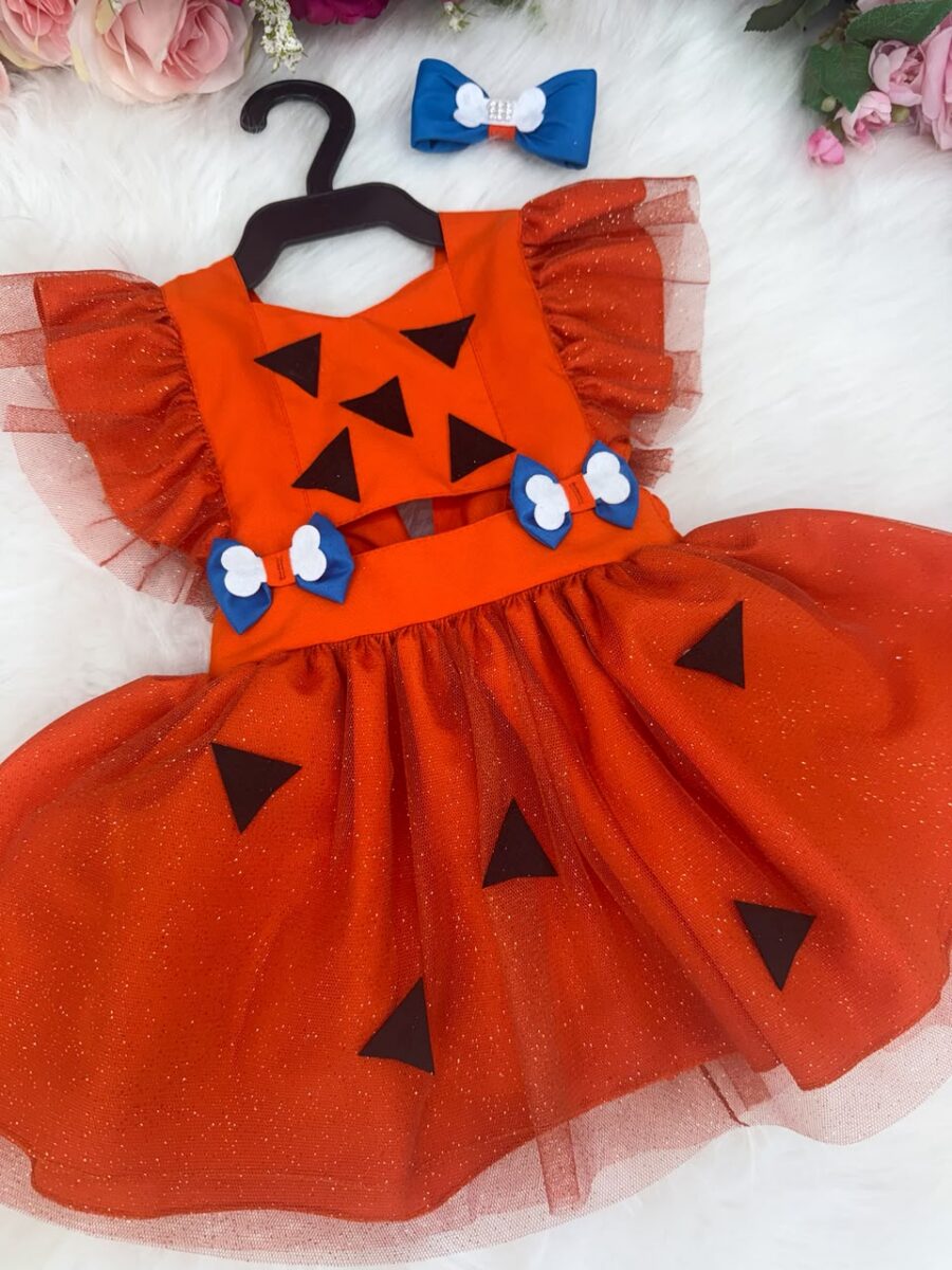 Romper Vestido Infantil Belli Pequena Pedrita Laranja