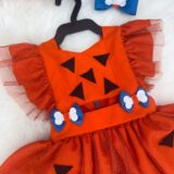 Romper Vestido Infantil Belli Pequena Pedrita Laranja