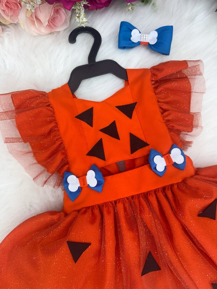 Romper Vestido Infantil Belli Pequena Pedrita Laranja