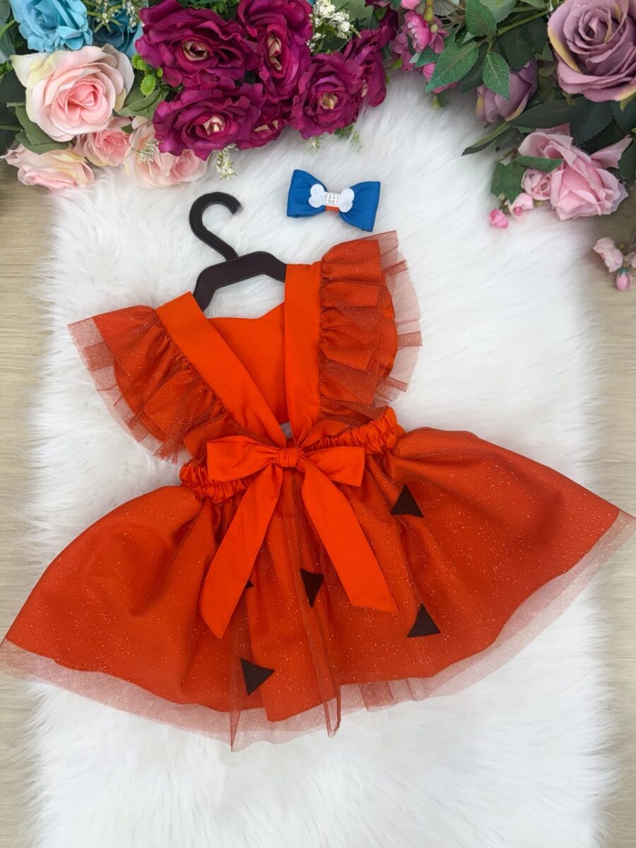 Romper Vestido Infantil Belli Pequena Pedrita Laranja