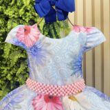 Vestido Infantil Azul Florido com Laço ou Tiara