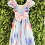 Vestido Infantil Azul Florido com Laço ou Tiara