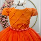 Vestido Infantil Longo Terracota Tule Glitter Busto Nervura