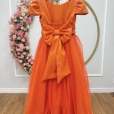 Vestido Infantil Longo Terracota Tule Glitter Busto Nervura