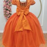 Vestido Infantil Longo Terracota Tule Glitter Busto Nervura