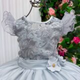 Vestido Longo Infantil Suzy Mini Miss Prata Tule Bordado