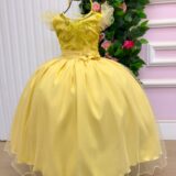 Vestido Longo Infantil Suzy Mini Miss Amarelo Tule Bordado