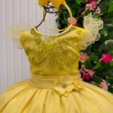 Vestido Longo Infantil Suzy Mini Miss Amarelo Tule Bordado