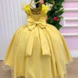 Vestido Longo Infantil Suzy Mini Miss Amarelo Tule Bordado