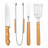 Kit Churrasco 4 Peças Inox Cabo de Madeira com Estojo