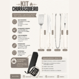 Kit Churrasco 4 Peças Inox Cabo de Madeira com Estojo