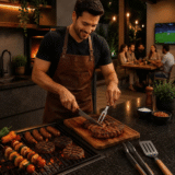 Kit Churrasco 4 Peças Inox Cabo de Madeira com Estojo