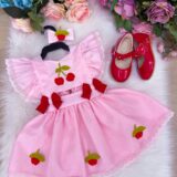 Romper Vestido Infantil Belli Cerejinha Rosa
