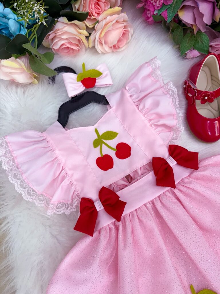 Romper Vestido Infantil Belli Cerejinha Rosa