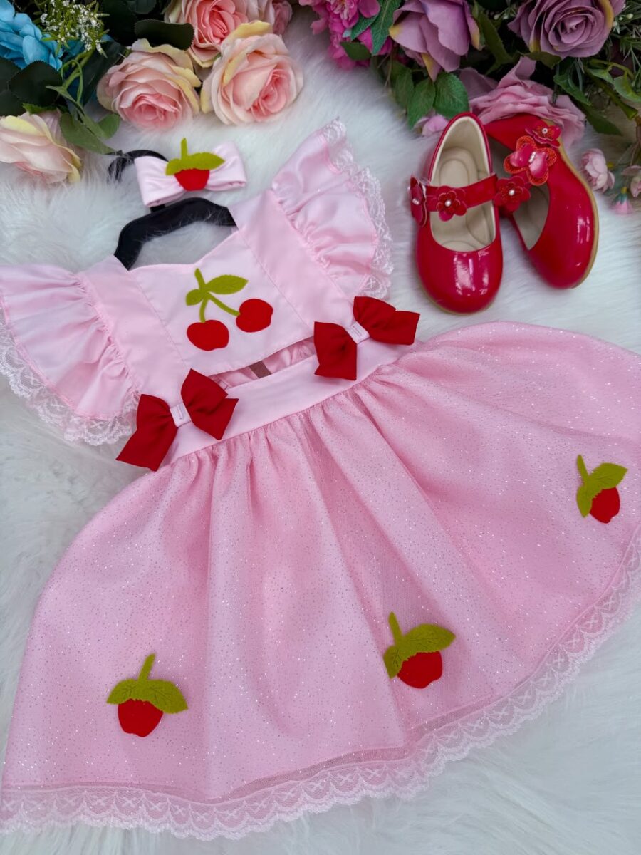 Romper Vestido Infantil Belli Cerejinha Rosa