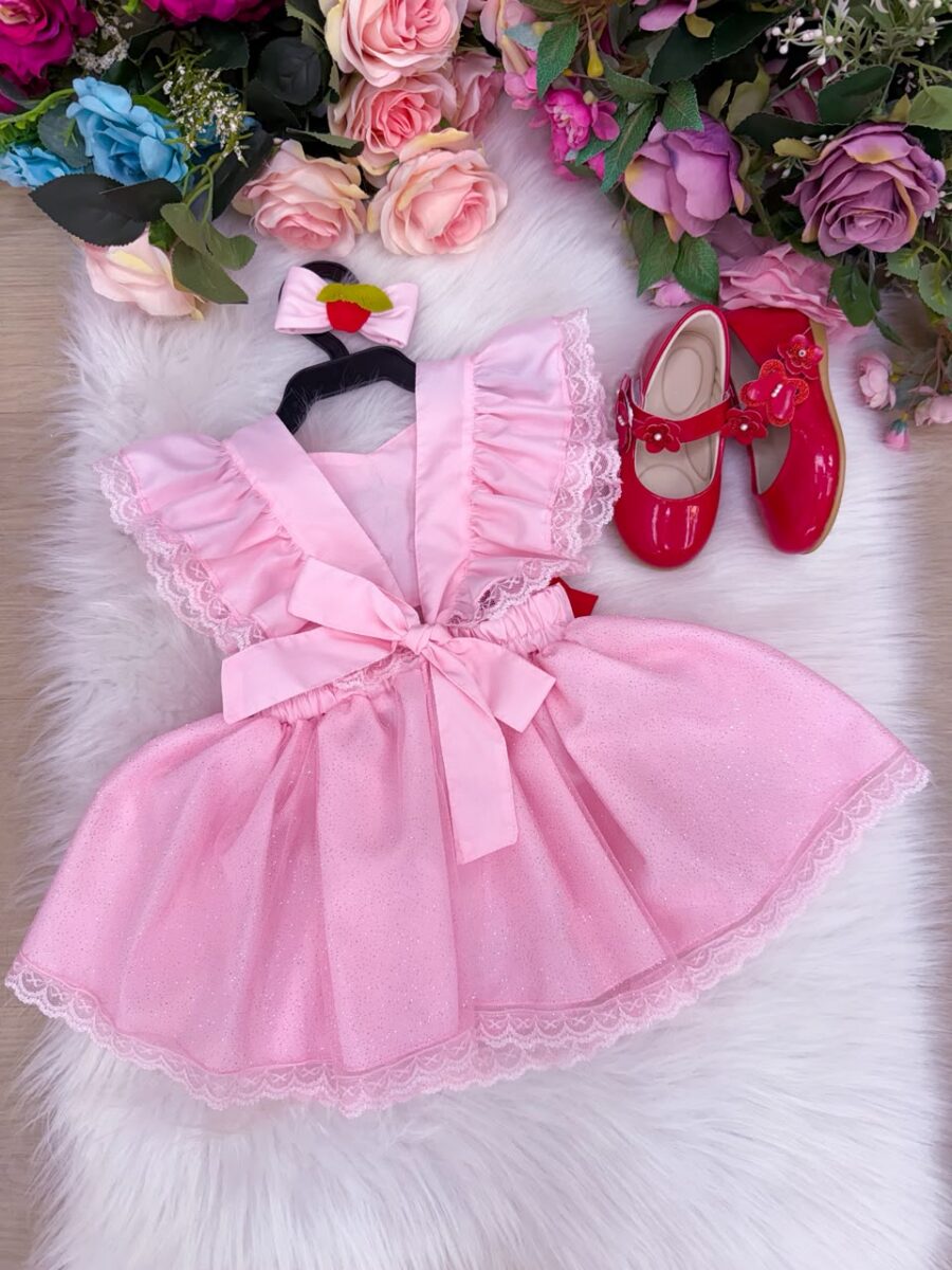 Romper Vestido Infantil Belli Cerejinha Rosa