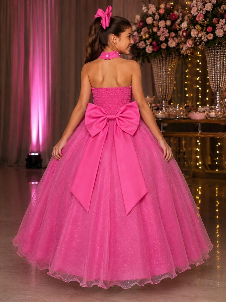 Vestido Infantil Longo Banana Club Âmbar Rosa Chiclete