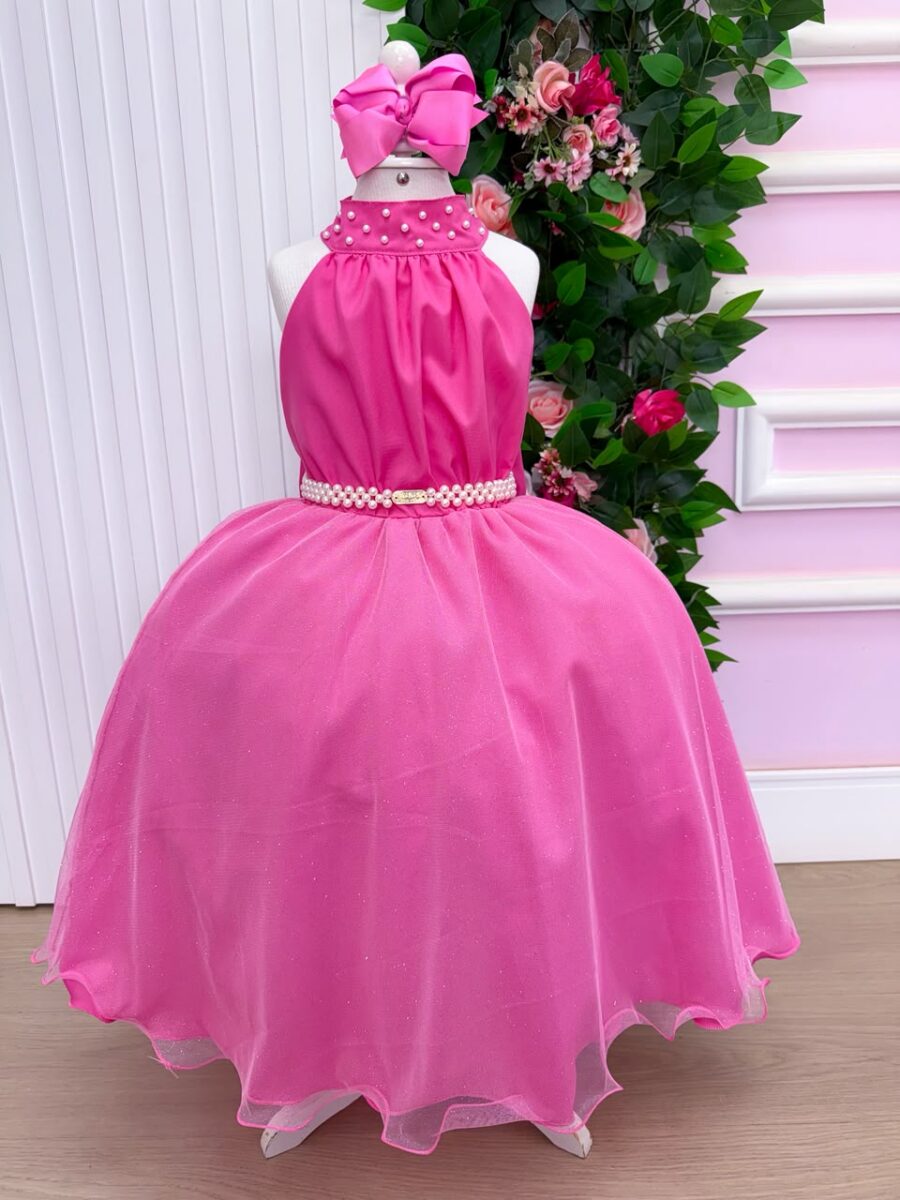 Vestido Infantil Longo Banana Club Âmbar Rosa Chiclete