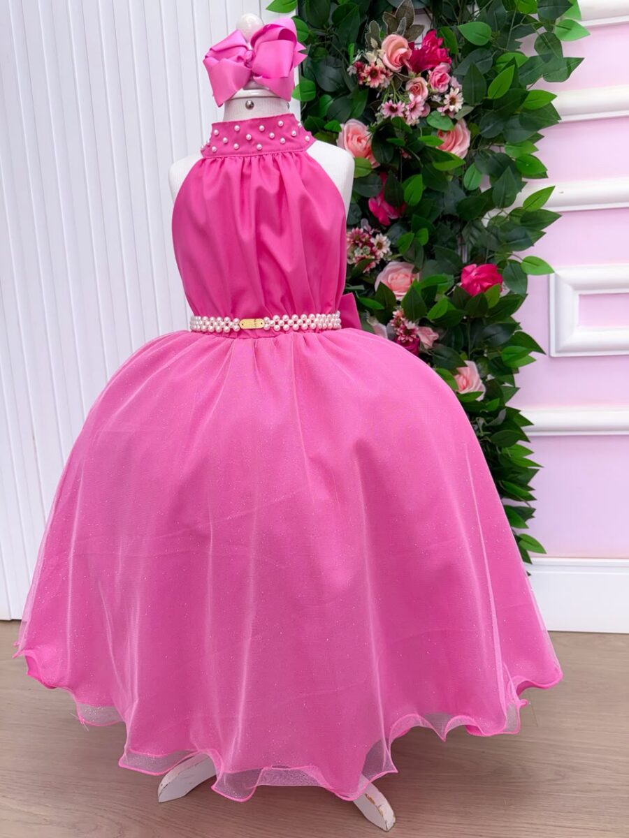 Vestido Infantil Longo Banana Club Âmbar Rosa Chiclete