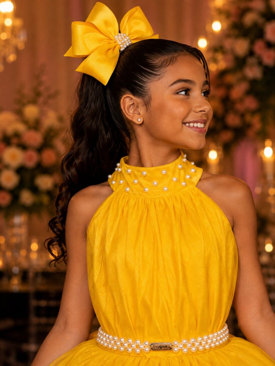Vestido Infantil Longo Banana Club Âmbar Amarelo