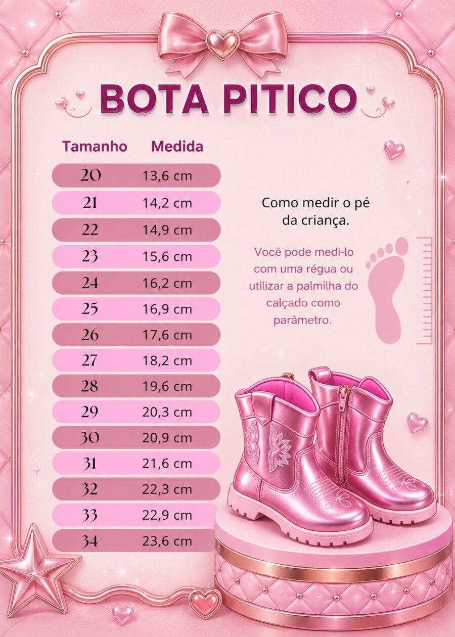 Bota Country Infantil Pitico Boiadeira Rosa Metalizada