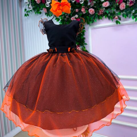 Vestido Fantasia Infantil Mini Miss Abóbora Encantada