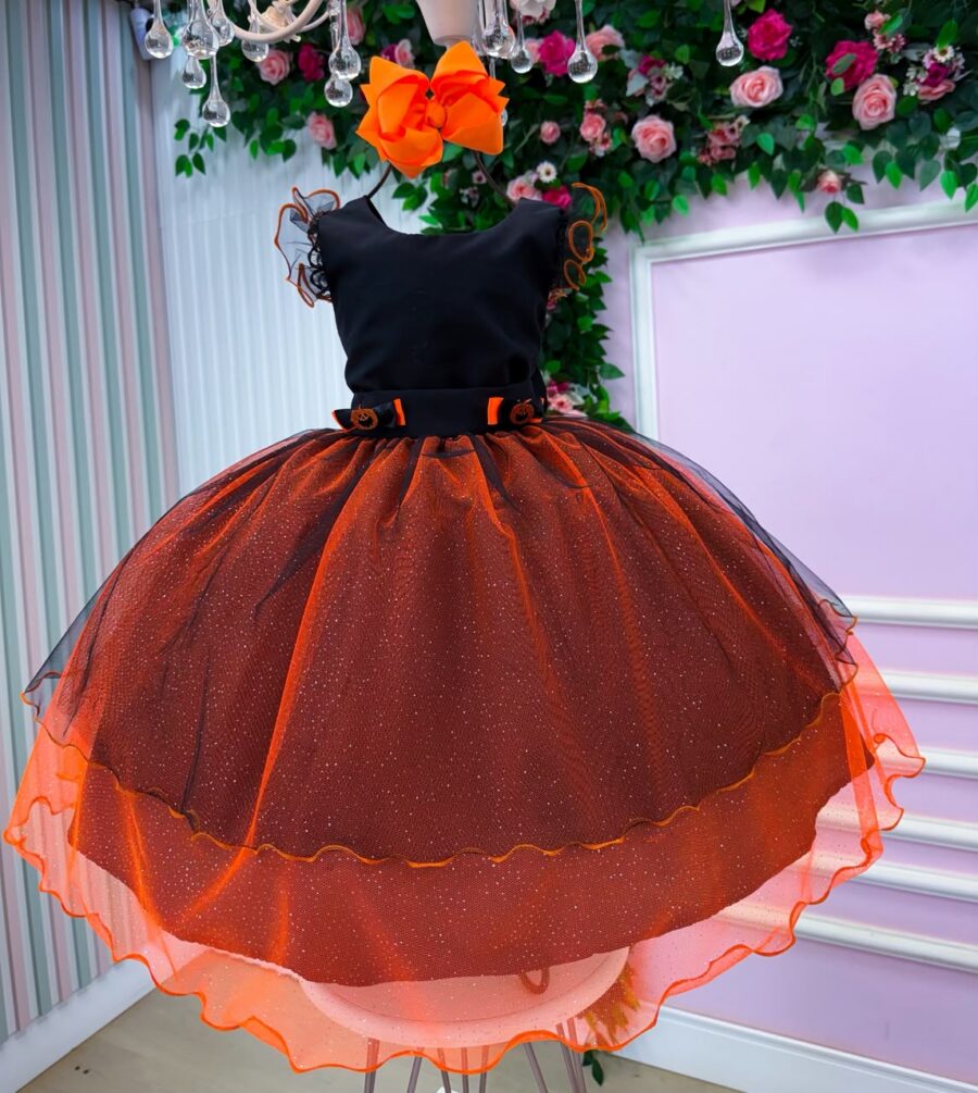 Vestido Fantasia Infantil Mini Miss Abóbora Encantada