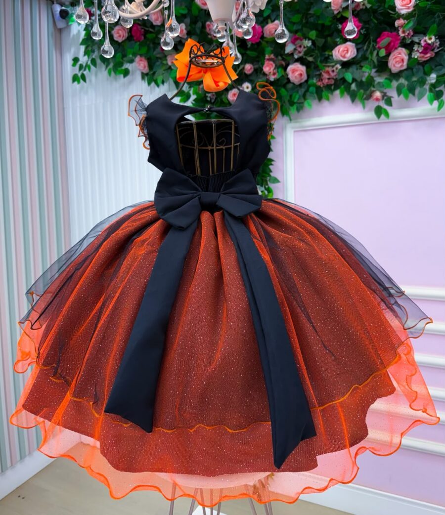 Vestido Fantasia Infantil Mini Miss Abóbora Encantada