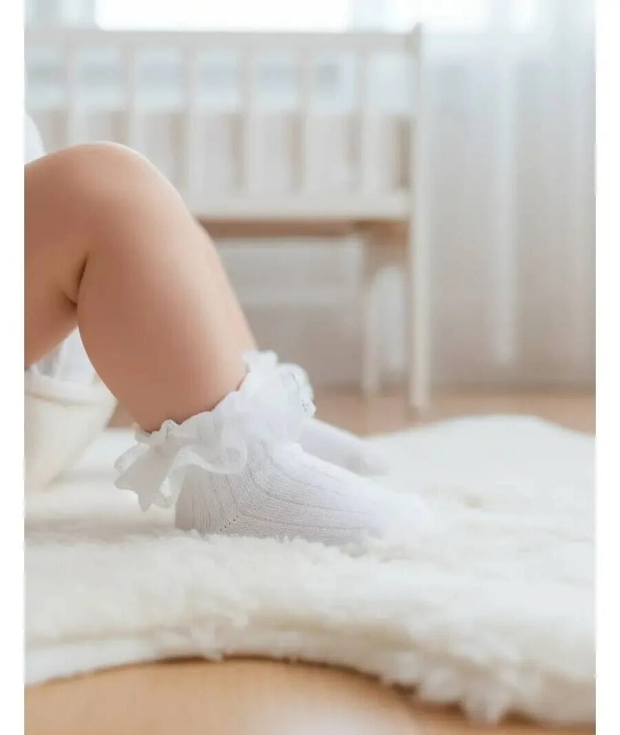 Meia Infantil Winston Branca com Babado de Tule