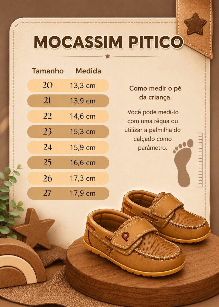 Mocassim Infantil Pitico Raul Marrom Tamanhos 20 ao 27