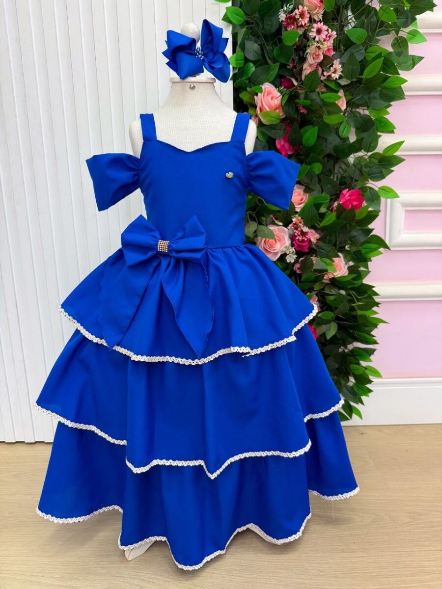 Vestido Infantil Longo Banana Club Safira Azul Royal