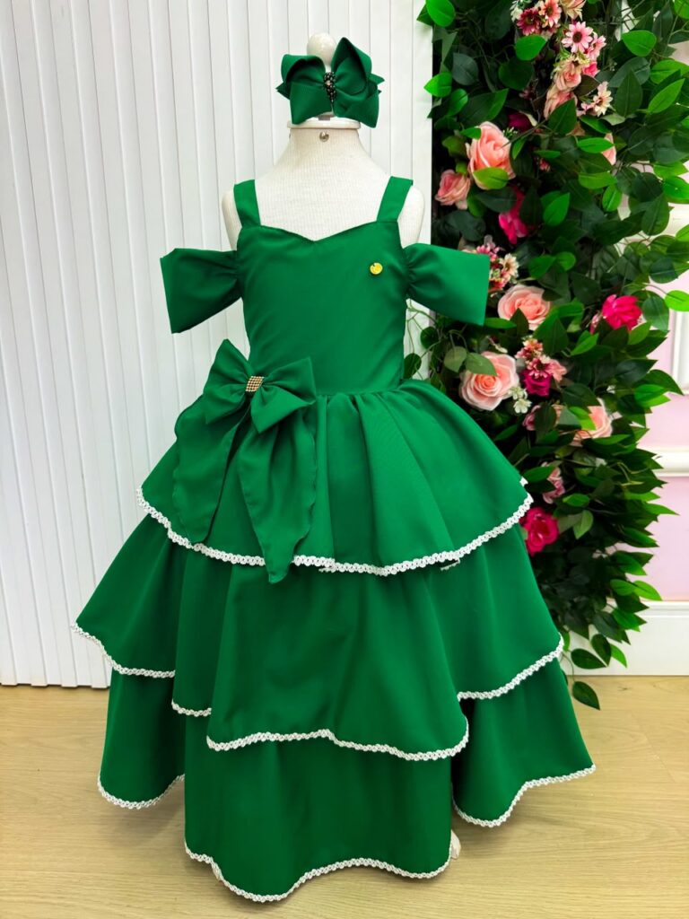 Vestido Infantil Longo Banana Club Safira Verde Bandeira