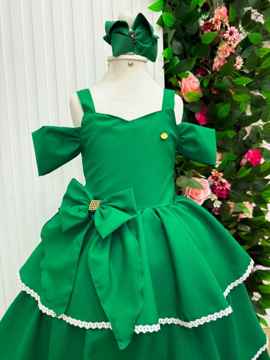 Vestido Infantil Longo Banana Club Safira Verde Bandeira