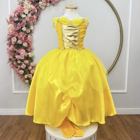 Fantasia Princesa Infantil Amarela Luvas Helanca e Tule